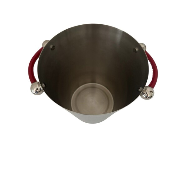 Waterford Marquis Polished Stainless Champagne Ice Bucket 8" Red Leather Handles - Picture 12 of 14
